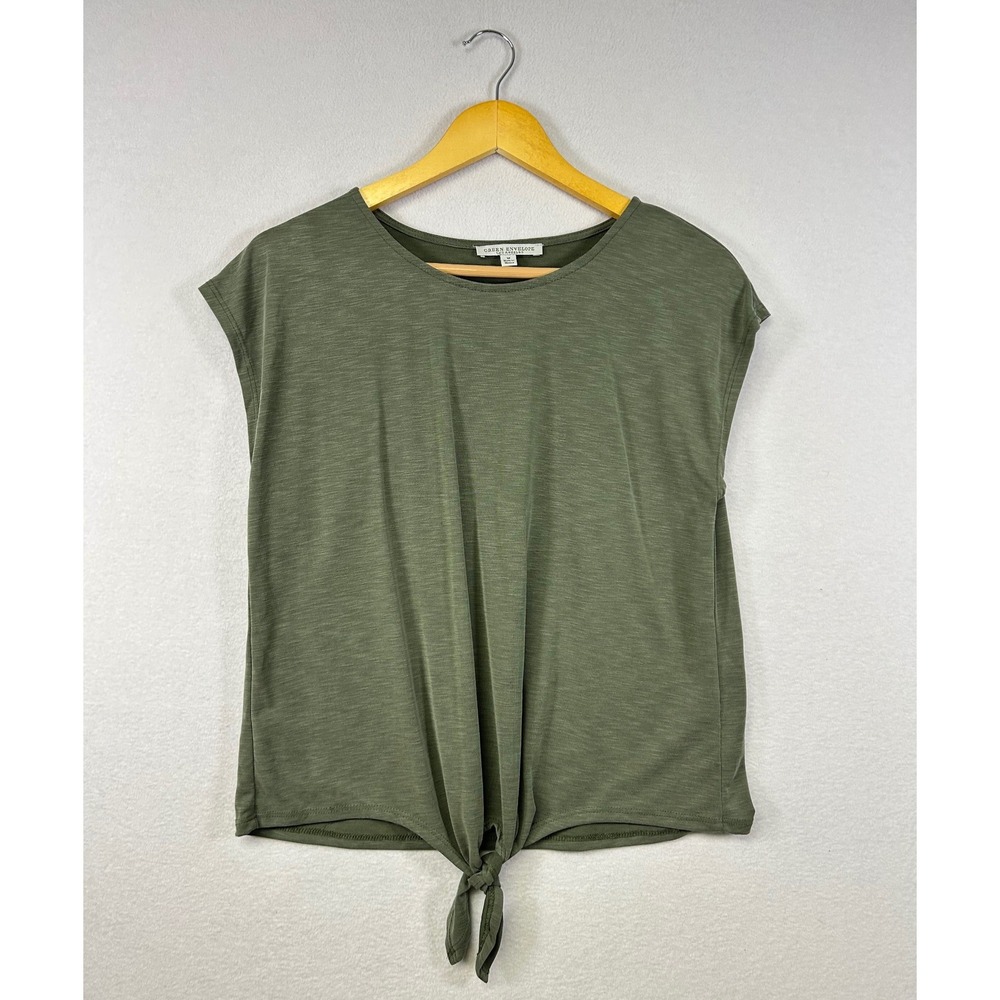 GREEN ENVELOPE‎ LOS ANGELES Olive Green Tie Front Cap Sleeve Tunic Top Women's M
